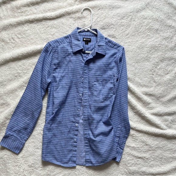 Size small Haggar dress shirt blue and light checkers - Picture 1 of 3